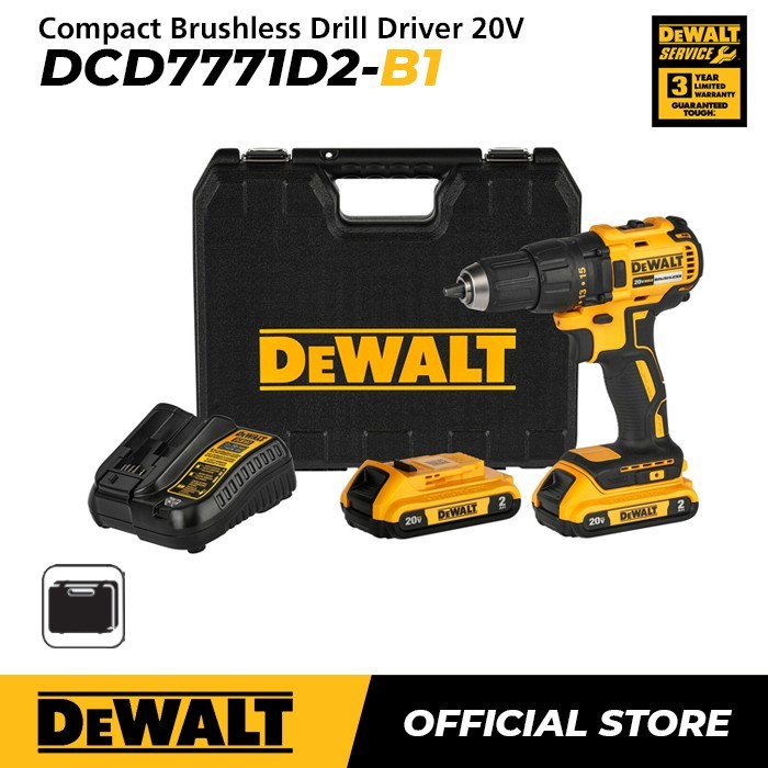 DEWALT DCD7771D2 - MESIN BOR OBENG CORDLESS 20V / BRUSHLES DRILL DRIVER 20V