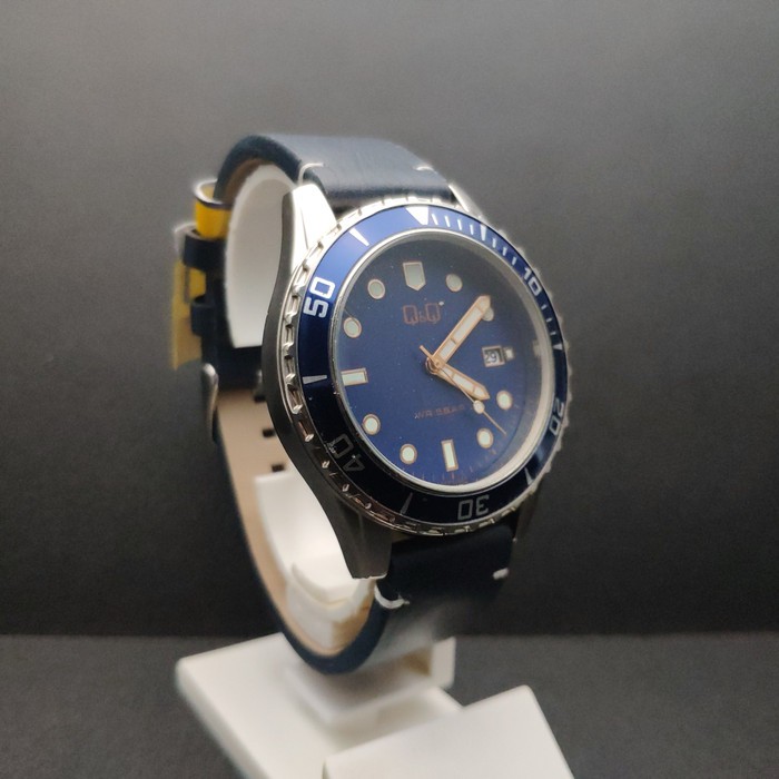 [COD] Jam Tangan Pria ANALOG Q&Q QnQ QQ Analog Strap Kulit Biru A172J322Y KEREN KOTAK KADO TERBARU