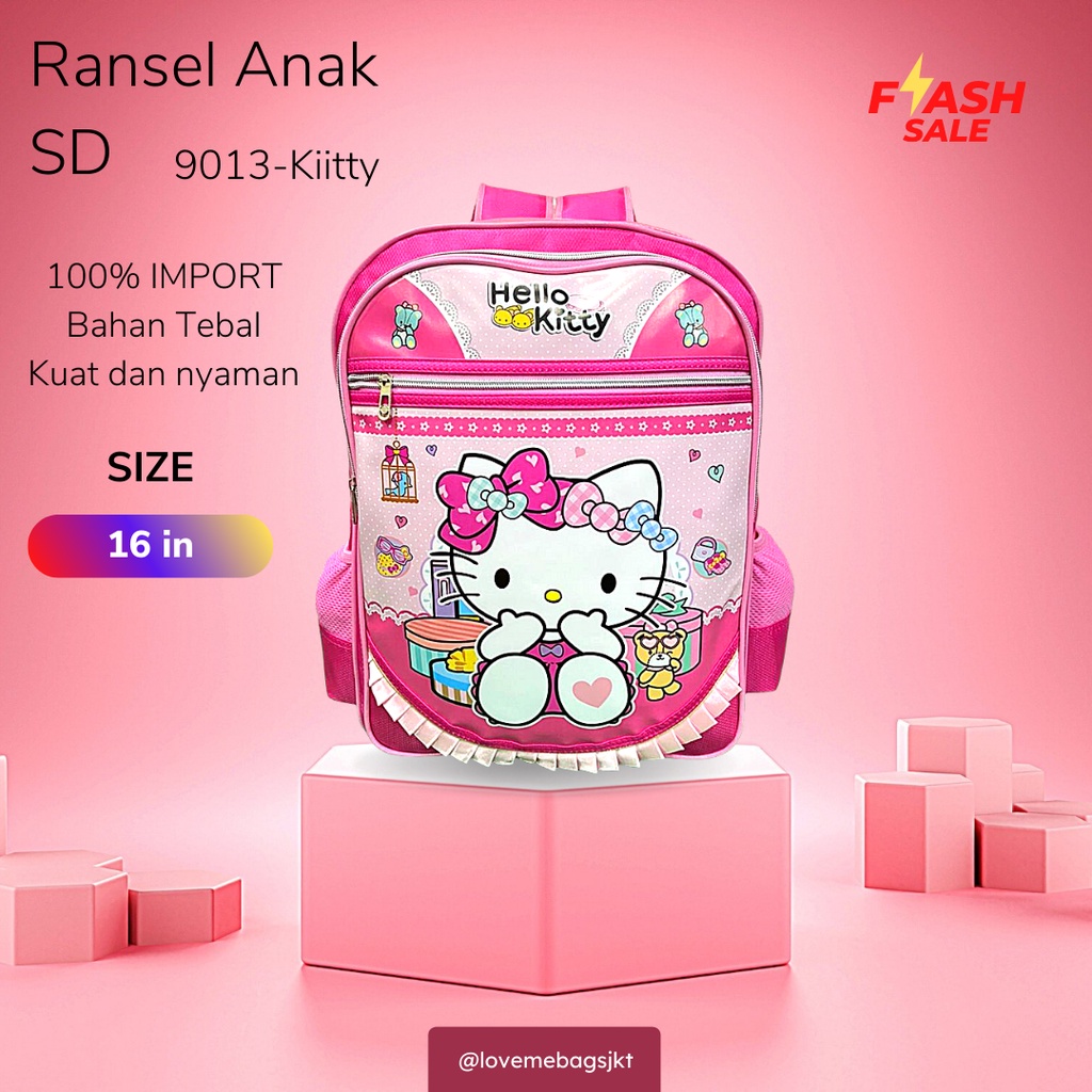 LMB Tas Anak Perempuan Sekolah Import SD Gambar Karakter Kitty Renda Depan Lucu Bahan Nilon Premium Tebal