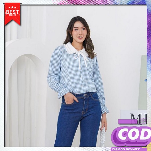 Baju Cewek Atasan Wanita Blouse Kekinian Fashion Guilen - Kemeja Guilen - Kemeja Motif - Korea Li424