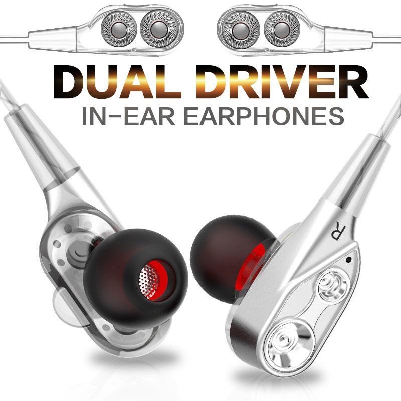 Earphone In-Ear Stereo Super Dual Heavy Bass Noise Cancelling Mic Kabel Jack 3.5mm Sport