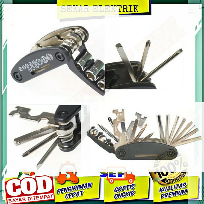 Kunci Sepeda alat Tools reparasi Bike Tool Kit 15 in 1 kunci Sepeda simpel dibawa kemana mana