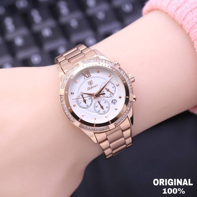 JAM TANGAN WANITA JAM TANGAN CEWEK TETONIS CHRONOGRAPH STAINLESS