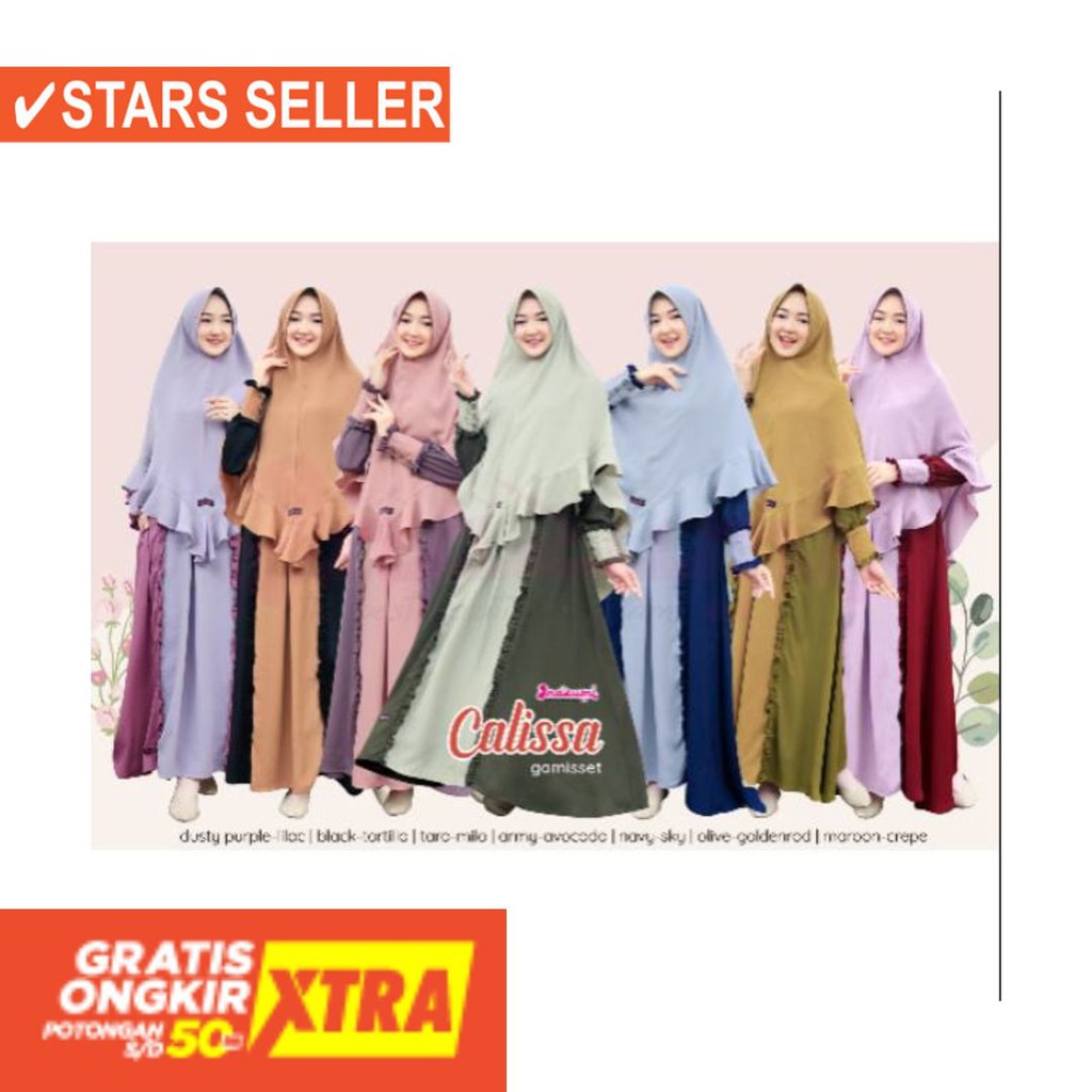 BAJU MUSLIM TERKINI TERBARU WANITA MURAH CEWE ASLI / CALISSA by Nazumi Gamis Set Hijab / Gamis