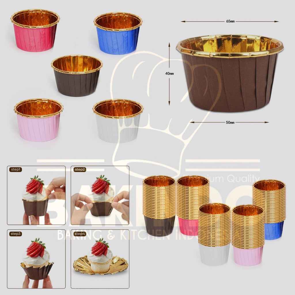 Kingsbakeware Baking Cup Rose Gold Mini Dessert 50pcs DIY Muffin Case Striped Cupcake Mold Aluminum Foil