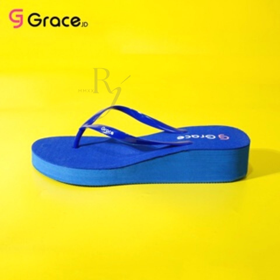 GRACE [BLACK ROSE] Sandal Jepit Wedges Simple Wanita Helen/ Sandal Hak Spon Hitam Japit Polos