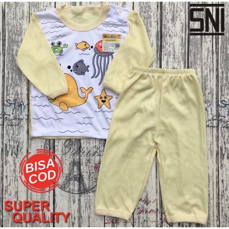 Setelan Baju Bayi Oblong Panjang Bayi Baju Panjang Bayi Setelan Piyama Bayi Oblong Kancing Pundak Bayi 3-12Bulan DNW BABY