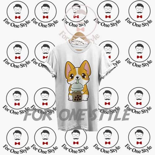 KAOS LUCU ANIMAL DOG ANJING CORGI 01 - KAOS CORGI MINUM BUBBLE BOBA