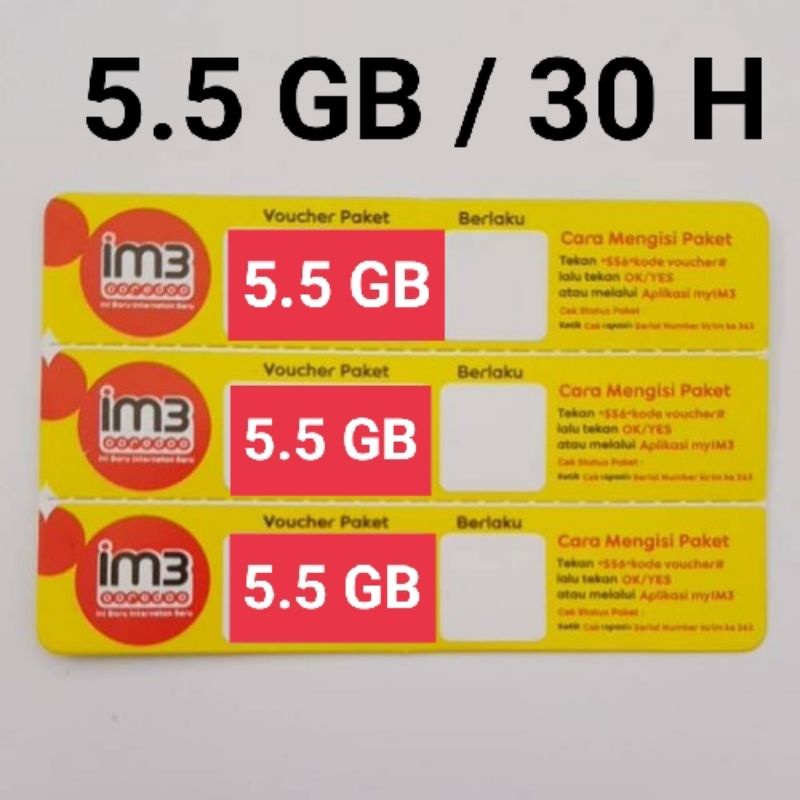 voucher Indosat 5.5Gb 30 Hari , Isat Im3 M3 , Indosat voucher data 5.5 Gb