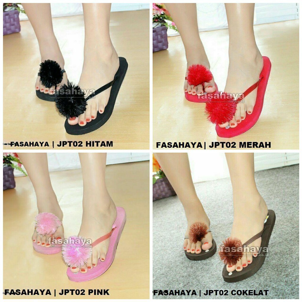 Fasahaya Sandal Wanita Jepit Teplek Spon Pompom Murah Fasahaya Sandal Wanita Jepit Teplek Spon Pompom Murah