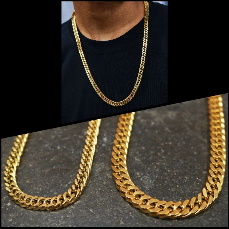 kalung titanium rantai padat warna gold 60cm / gold solid chain necklace