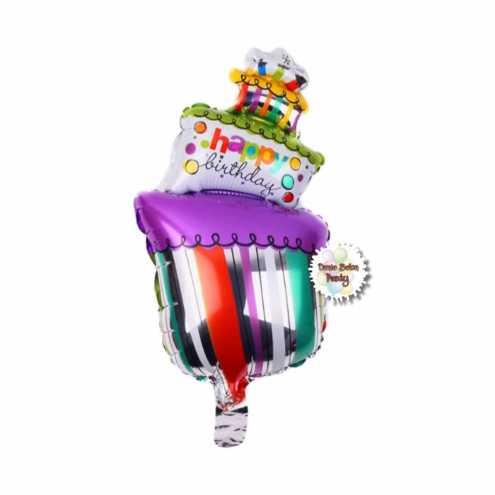 Balon Foil Happy Birthday Cake Miring / Balon Kue Ulang Tahun Mini