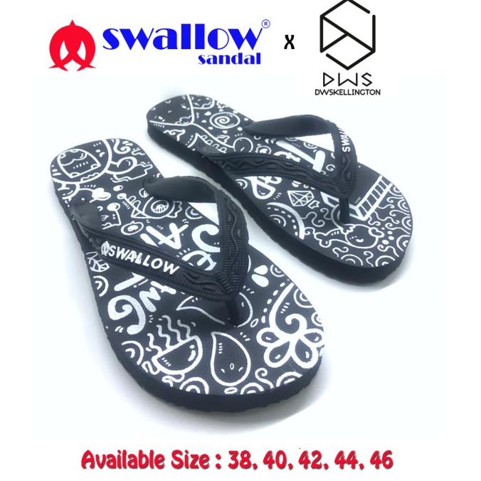 SANDAL SWALLOW X DWSKELLINGTON DOODLE BLACK - HITAM