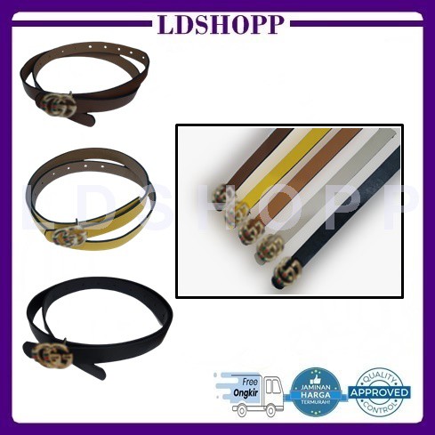 LDS Ikat Pinggang Double G Belt Thin Tali Pinggang Wanita Fashion Sabuk Kulit Import Murah