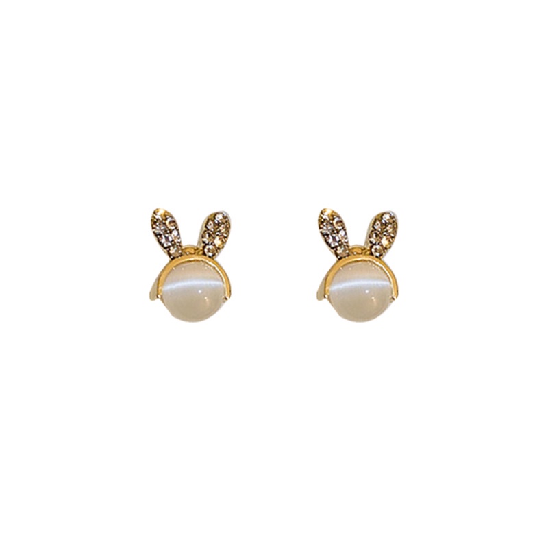 Flash diamond bunny ear opal earrings Aksesoris Telinga Korea Wanita