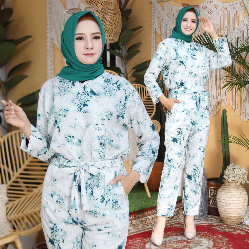 HOPYLOVY - Jumsuit Wanita Motif Abstrak Caniya