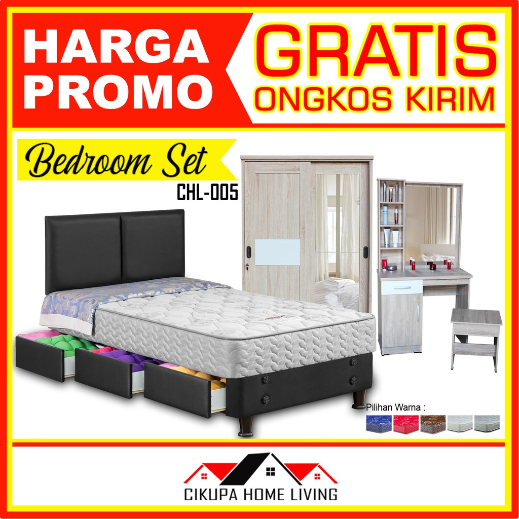 PROMO BEDROOM SET CHL-005 (Set Kamar Tidur = Kasur Springbed + Lemari Pakaian + Meja Rias)