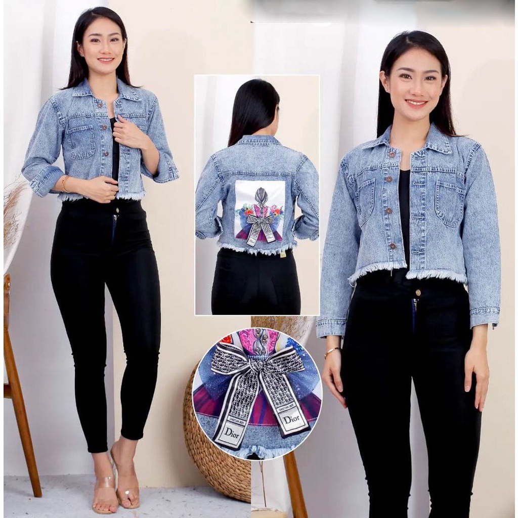 GS - Jaket jeans Crop Variasi Pita- Non Streetch Jeans