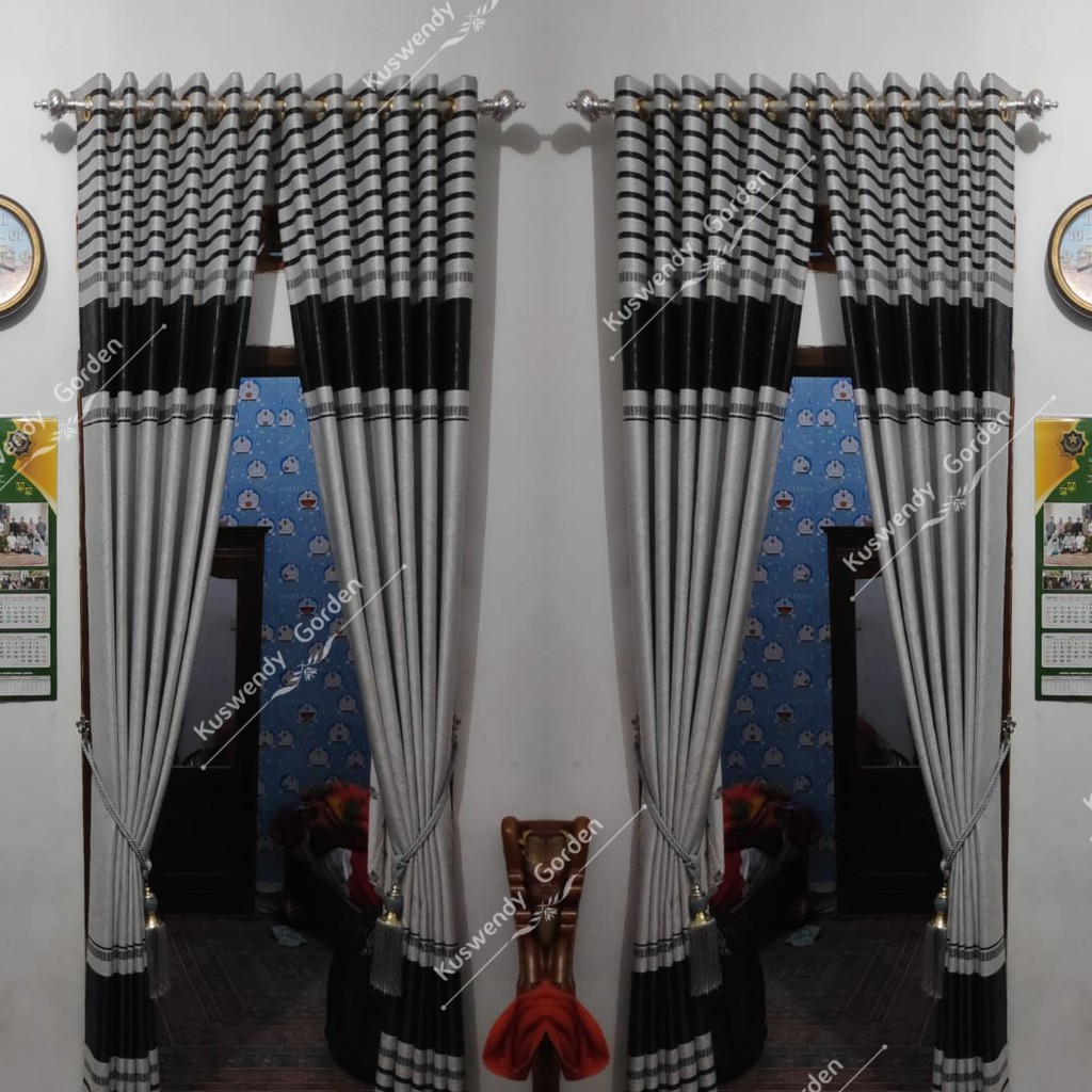 Gorden Blackout Garis 100 x 250 cm Tinggi 2.5 meter Hordeng Polos Jendela Pintu Tirai Minimalis