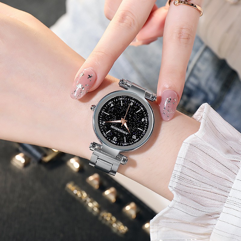 Jam Tangan Wanita Analog Fashion Dengan Strap Stainless Steel Quartz Dial Bulat Import