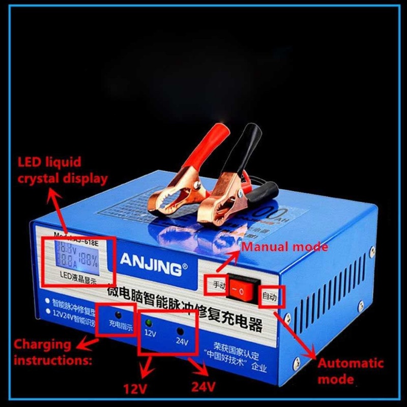 Charger Aki Cas Accu Mobil Motor Lead Acid 130W 12V24V 6-200AH