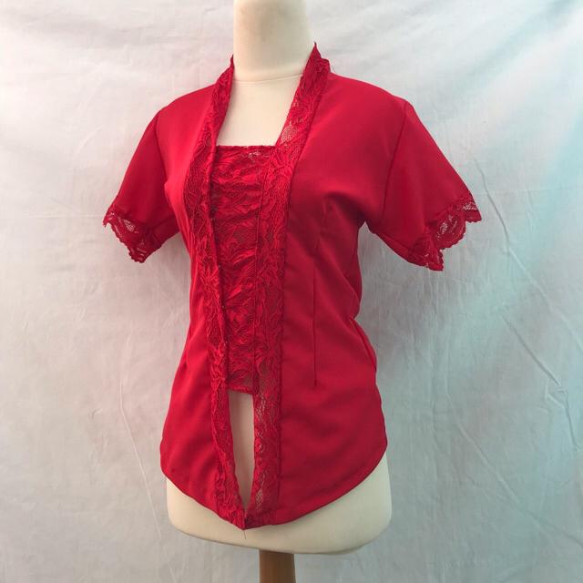 Kebaya bali bed kutu baru mostcref kombinasi brokat sofia strait tangan pendek-Merah
