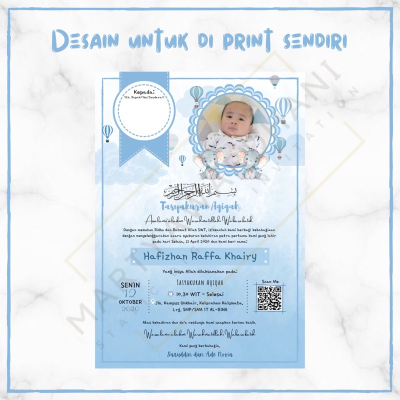 [HANYA DESAIN] file pdf. Undangan tasyakuran aqiqah baby boy