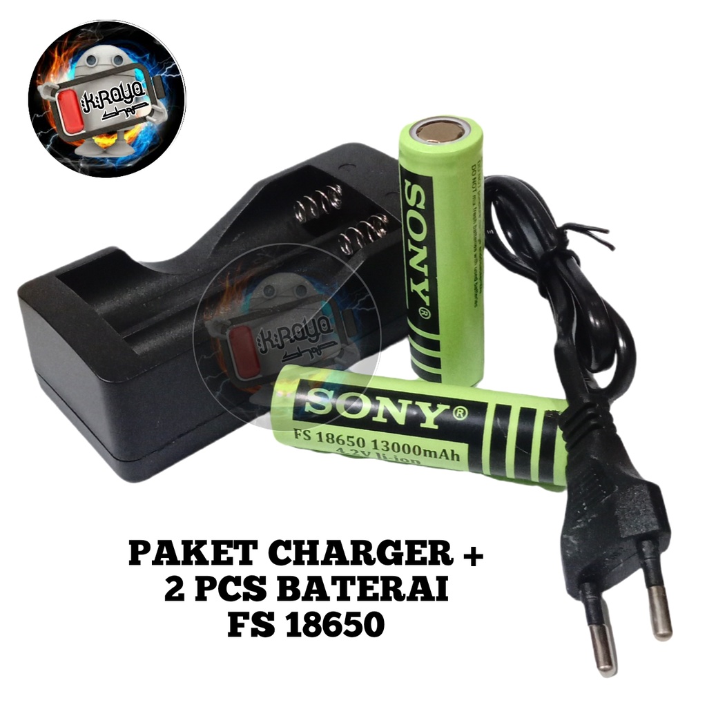 Charger + 2 Batterai 18650 Hijau Li-ion 4.2v - 13000mAh