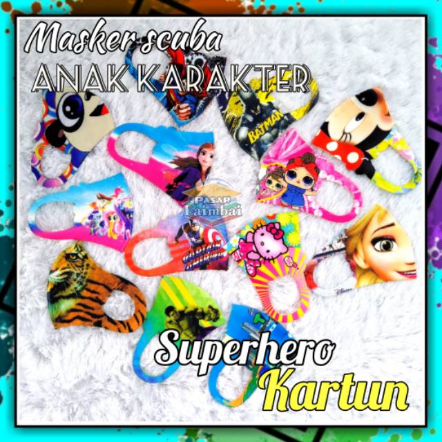 MASKER KAIN SCUBA ANAK MASKER NON MEDIS MASKER KARAKTER KARTUN SUPERHERO MASKER BANJARMASIN