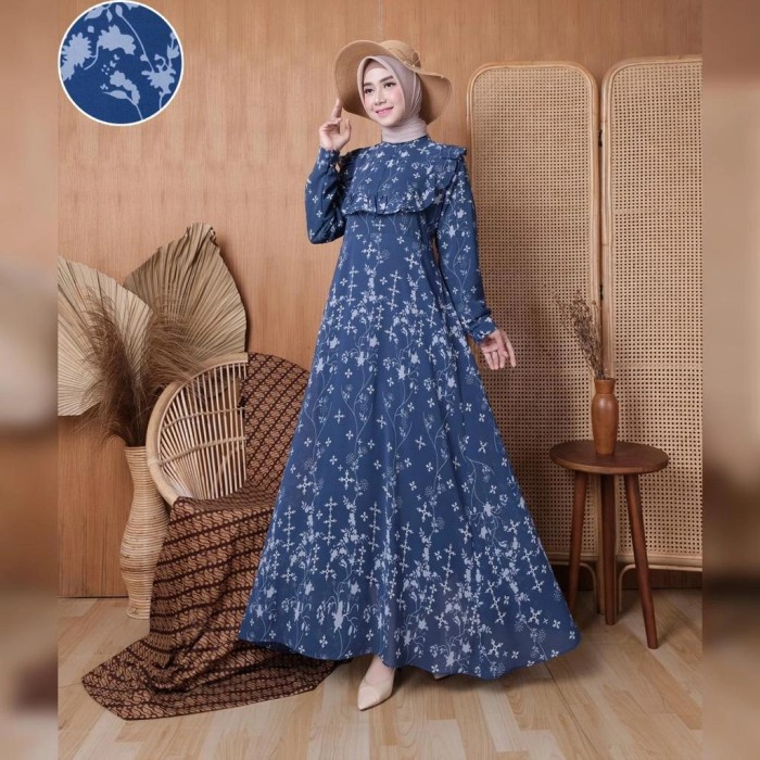 Sale Baju Gamis Ceruty Motif Bunga / Gamis Harian / Gamis Malaysia Syari Hemat