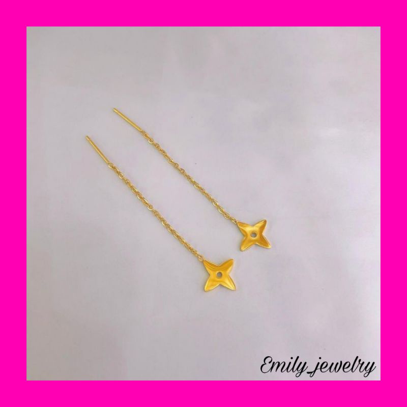 Anting Titanium Tusuk Jarum Panjang Rumbai ( Motif LV )