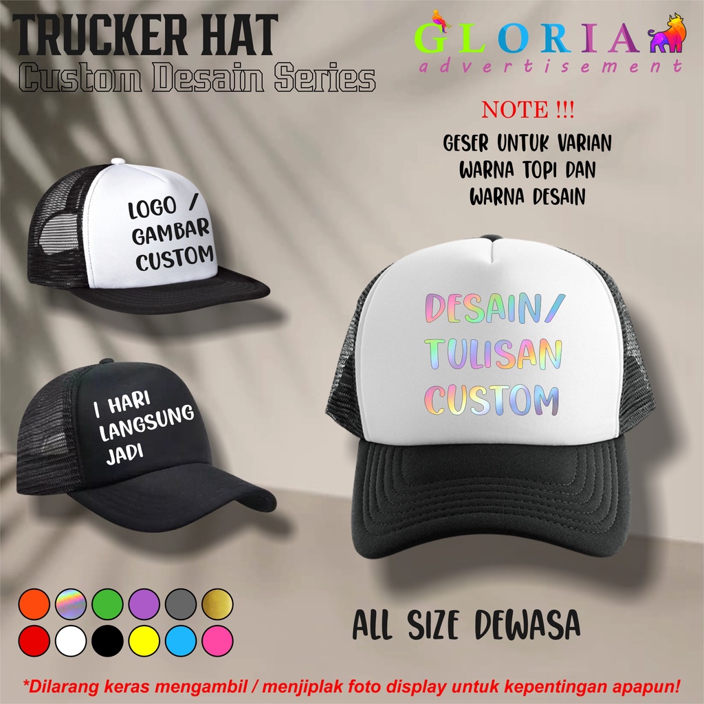 TOPI DESAIN CUSTOM / TRUCKER PREMIUM DISTRO / CUSTOM KATA KATA / GAMBAR / LENGKAP