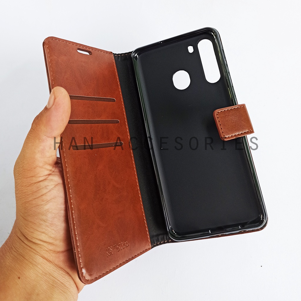 (PAKET HEMAT) Fashion Selular Flip Leather Case REALME X/REALME XT Flip Cover Wallet Case Flip Case + Nero Temperred Glass