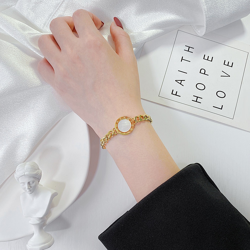 Dalika Gelang Titanium Premium Collection Rantai Bulat Hitam Putih Marmer B**gari Lapis Emas 18K