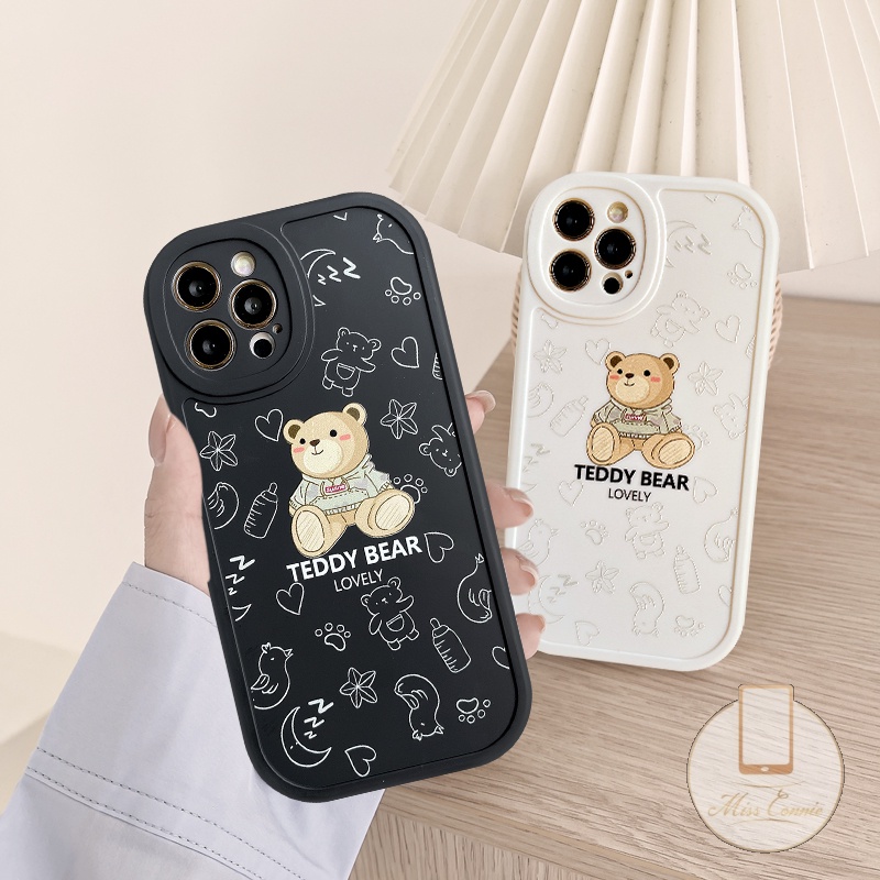 IPHONE Casing Ponsel Pasangan Warna Solid Kompatibel Untuk Iphone7 8 Plus 6 6s 11xr 12 13 11 14 Pro MAX XS MAX X SE 2020lucu Teddy Bear Lembut TPU Penutup Belakang