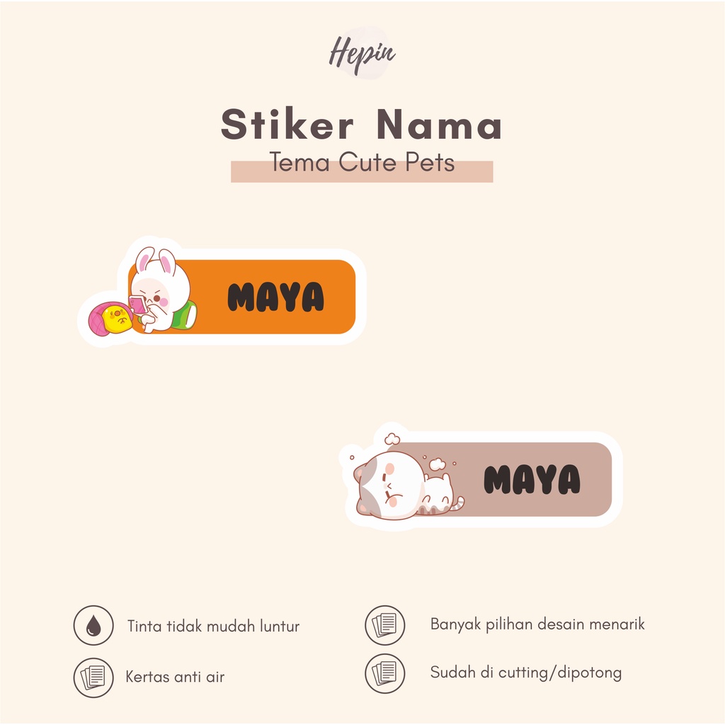 

(90 - 120 pcs) Murah Stiker nama CUTE PETS / Stiker Nama Anak Murah / Label Nama Custom waterproff