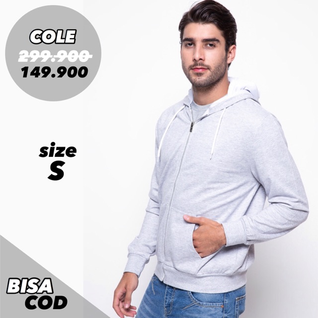 Jaket Hoodie Pria Cole Light Grey