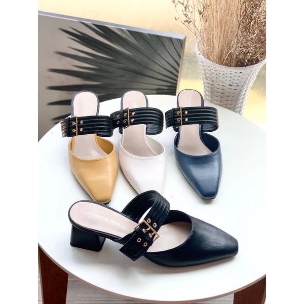 Sepatu Kulit Hak Tinggi Wanita CK Leather Belt Strap High Heels 4,5cm Premium Import, Hitam Black Pu