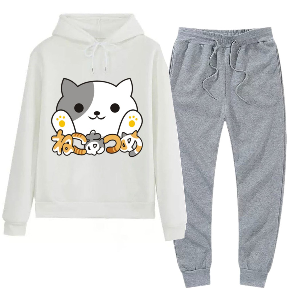BESS - Setelan Hoodie Wanita Murah / Setelan Hoodie + Jogger Abu - MIMI JAPAN
