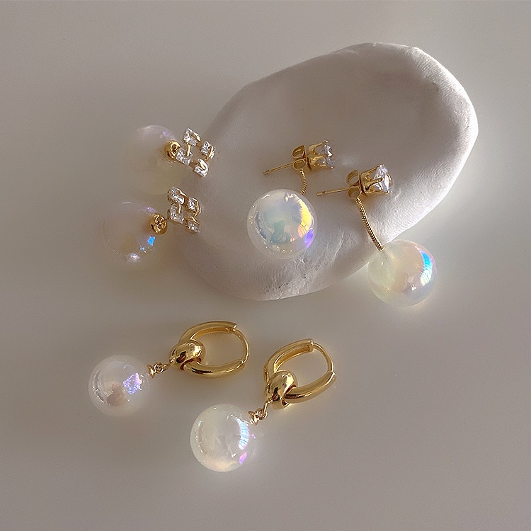 2022 Anting Tusuk Lapis Emas 14K Desain Mermaid Hias Mutiara Zircon Untuk Wanita