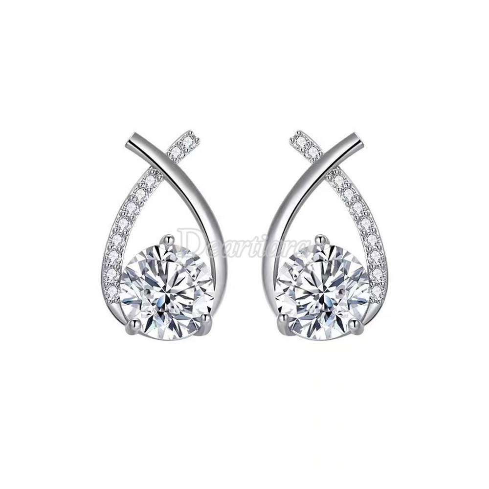Anting Tusuk Gantung Temperament Bahan Silver Desain Salib Hias Zircon Untuk Wanita