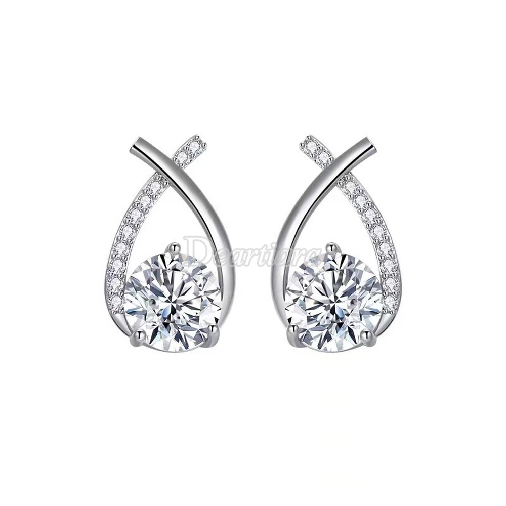 Anting Tusuk Gantung Temperament Bahan Silver Desain Salib Hias Zircon Untuk Wanita