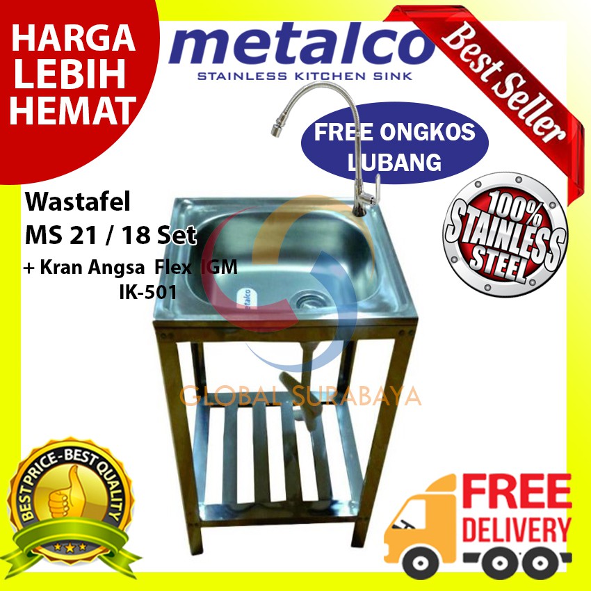 Bak Cuci Piring Metalco Stainess MS 21/18 Set + Kran Air 501 Anti Karat