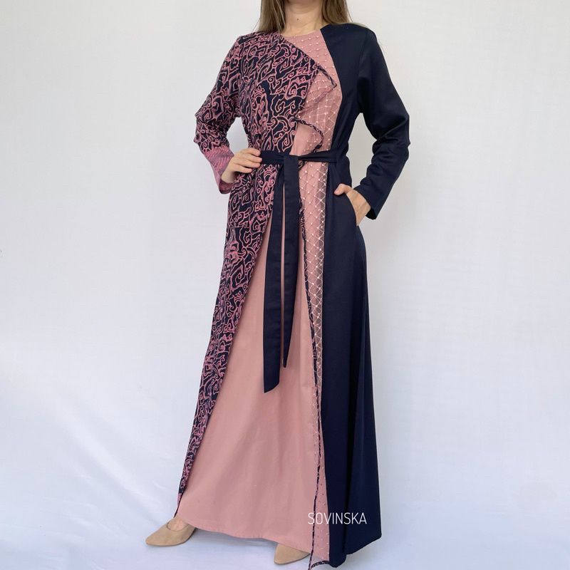 Gamis Batik WTP 22 Navi Dress Baju wanita Baju Kondangan Baju acara nikahan Batik Modern Dress lenga