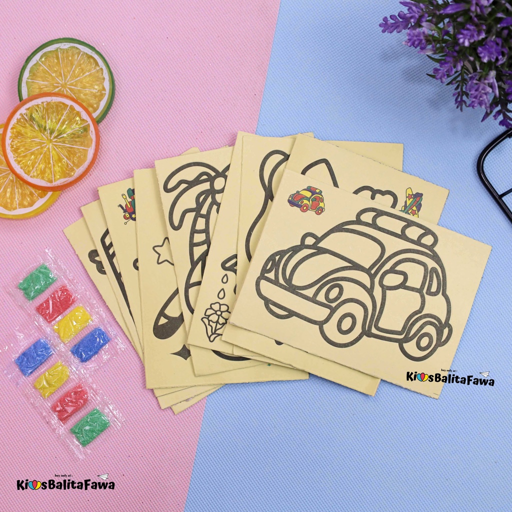 (SATUAN) Mainan Pasir Anak Pre School Gambar Mewarnai Mini DIY Kreatif Gambar Edukatif Murah Pasir