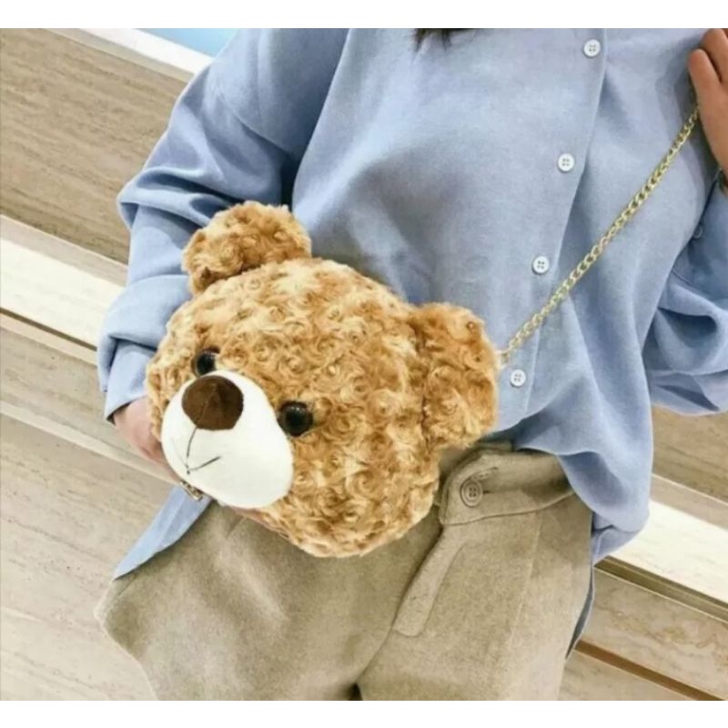 tas selempang kepala boneka beruang