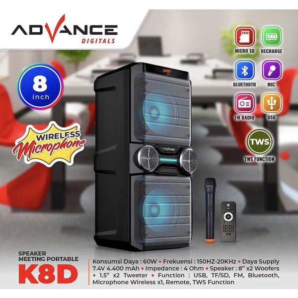 Speaker Advance Speaker Meeting K8D 8 inch double woofer / Speaker Koper Blutot dan karaoke