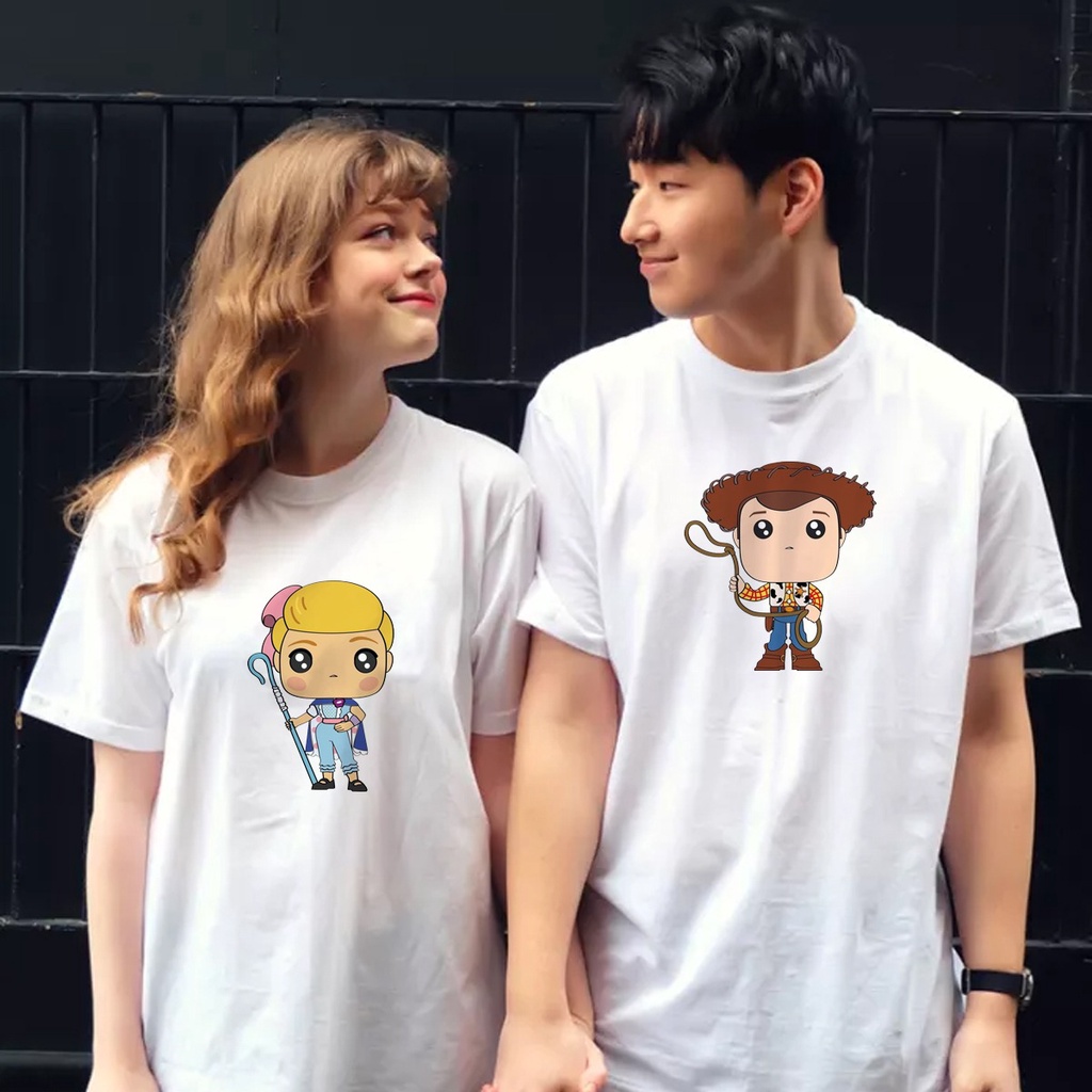 MYSTIQUE.ID-BAJU KAOS COUPLE TOY STORY WOODY&amp;BO PEEP T-SHIRT LUCU DAN AESTHETIC