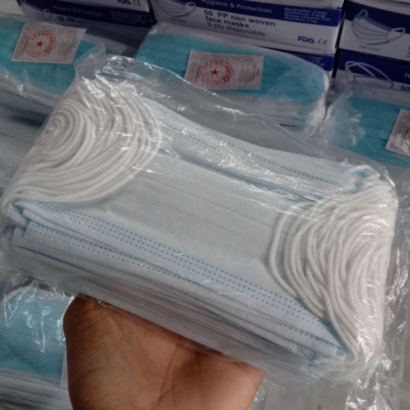 masker non hijab / ear loop 3 ply 1 box 50pcs,disposable biru