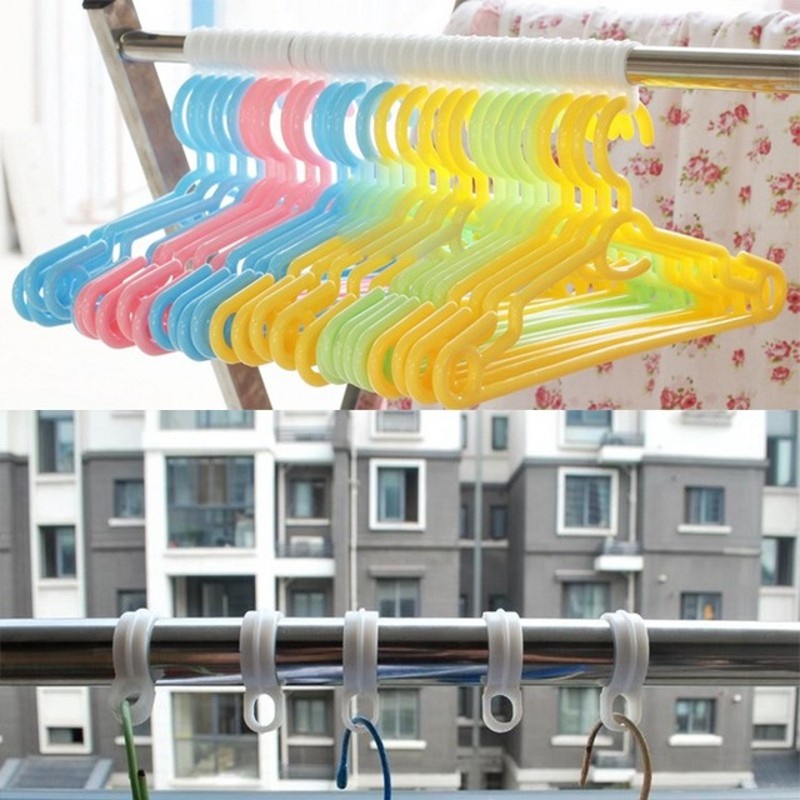 10 PCS Clear Color Plastic Hook  Clothes Drying Rack Organizer